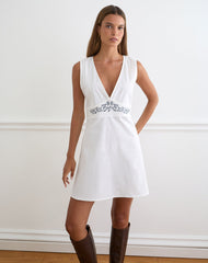 Chandler Mini Dress in White with Cherry Blossom Embroidery