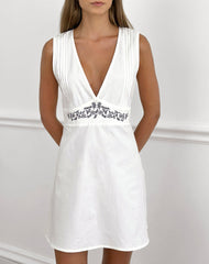 Chandler Mini Dress in White with Cherry Blossom Embroidery