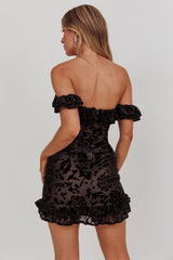 Verona Off-Shoulder Mini Dress Burnout Velvet Black
