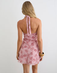 Codami Halterneck Mini Dress in Sequin Knit Pink
