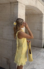 Caspian Yellow Chiffon Mini Skirt