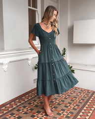 Celie Dress - Deep Green | Women's Linen Midi Dress