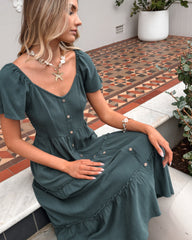 Celie Dress - Deep Green | Women's Linen Midi Dress