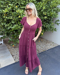 Celie Dress - Bordeaux | Women's Linen Midi Dress