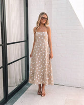 Crescent Dress - Beige Spot | Women's Polka Dot Midi Dress