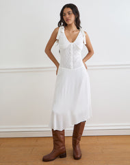 Danira Midi Dress With Lace Waist in Rayon White