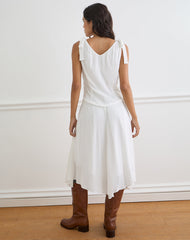 Danira Midi Dress With Lace Waist in Rayon White