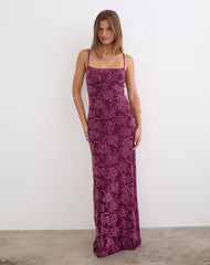 Darsih Maxi Dress in Flock Shadow Leaf Plum