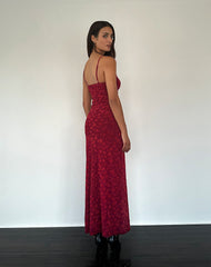 Darsih Cami Maxi Dress Red Grunge Floral Flock