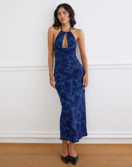 Dawn Maxi Dress in Midnight Leaf Flock Navy