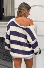 Delvey Navy Striped Chunky Knit Sweater