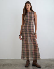 Elska Maxi Dress in Brown and Pink Blurry Check