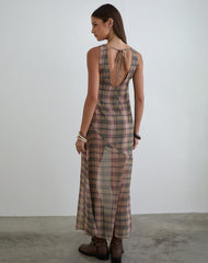 Elska Maxi Dress in Brown and Pink Blurry Check