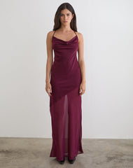 Eshara Maxi Dress in Chiffon Satin Burgundy