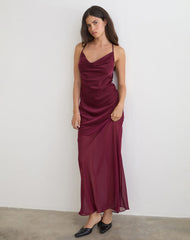 Eshara Maxi Dress in Chiffon Satin Burgundy