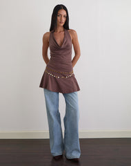 Eutalia Cowl Neck Halter Dress in Deep Taupe