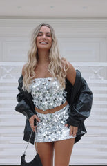 Emiko Silver Sequin Mini Skirt