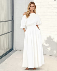 Emmanuelle White Dress | Women's One Shoulder Maxi Dress