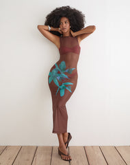 Fay Midi Dress in Brown with Blue Desert Rose