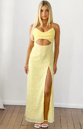Fallon Yellow Sequin Cut Out Formal Maxi Dress
