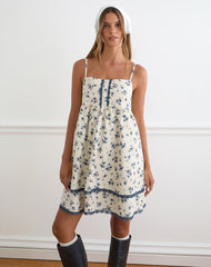 Gal Mini Dress in Ditsy Leaf Rose Navy