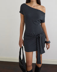 Genya Mini Dress in Oblique Stripe Ocean Storm