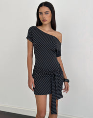 Genya Mini Dress in Oblique Stripe Ocean Storm