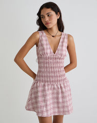 Hevoria Mini Dress in Basic Tartan Pink