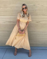Iolana Dress - Beige | Women's Cotton Smock Midi Dress