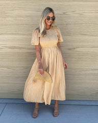 Iolana Dress - Beige | Women's Cotton Smock Midi Dress