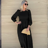 Iolana Dress - Black Long Sleeve | Women's Cotton Midi Dress