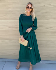 Iolana Dress Deep Green Long Sleeve | Women's Cotton Midi Dress