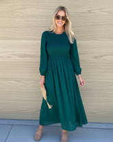 Iolana Dress Deep Green Long Sleeve | Women's Cotton Midi Dress