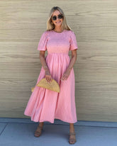 Iolana Dress Pink | Women's Cotton Smock Midi Dress