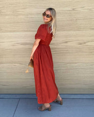 Iolana Dress Rust | Women's Cotton Smock Midi Dress