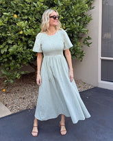 Iolana dress - Soft Khaki | Women's Cotton Smock Midi Dress