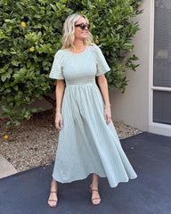 Iolana dress - Soft Khaki | Women's Cotton Smock Midi Dress