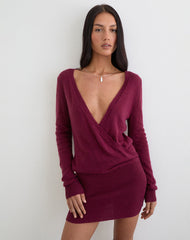 Junbi Wrap Mini Dress in Knit Wine
