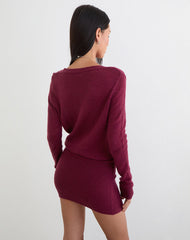 Junbi Wrap Mini Dress in Knit Wine