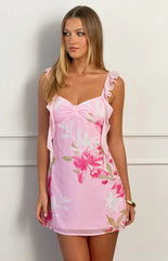 Joyce Pink Floral Chiffon Mini Dress - PRE ORDER