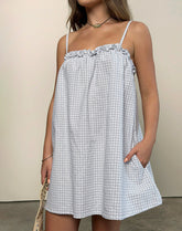 Kamalani Dress in Mini Gingham Blue and Grey