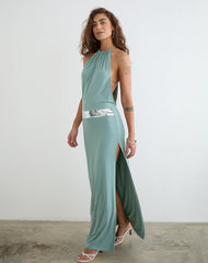 Karuna High Neck Maxi Dress in Aqua Grey