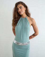 Karuna High Neck Maxi Dress in Aqua Grey