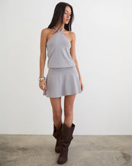 Kureha Mini Dress with Eyelets in Rayon Jersey Lilac Grey