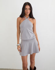 Kureha Mini Dress with Eyelets in Rayon Jersey Lilac Grey