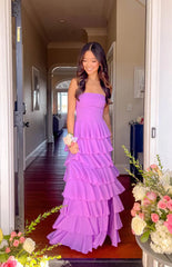 Kim Magenta Strapless Ruffle Prom Dress