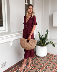 Korbela Dress Bordeaux | Women's Linen Midi Dress