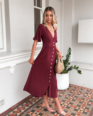Korbela Dress Bordeaux | Women's Linen Midi Dress