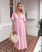 Korbela Dress - Powder Pink | Women's Linen Midi Dress