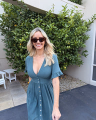 Korbela Dress Deep Green | Women's Linen Midi Dress